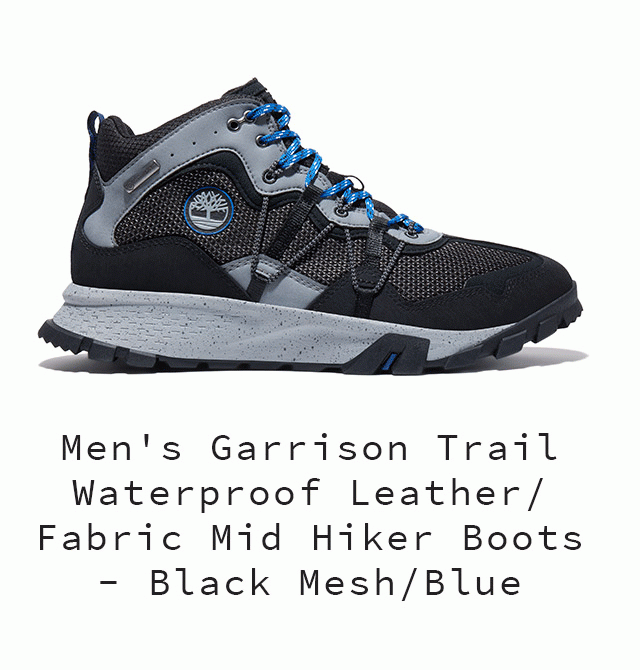 Men's Garrison Trail Waterproof Leather/Fabric Mid Hiker Boots - Black Mesh/Blue