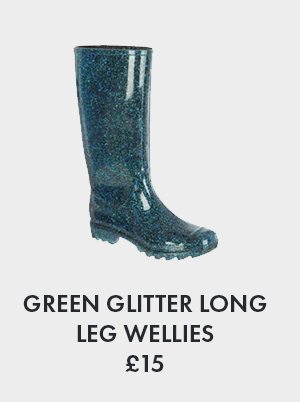 Green Glitter Long Leg Wellies