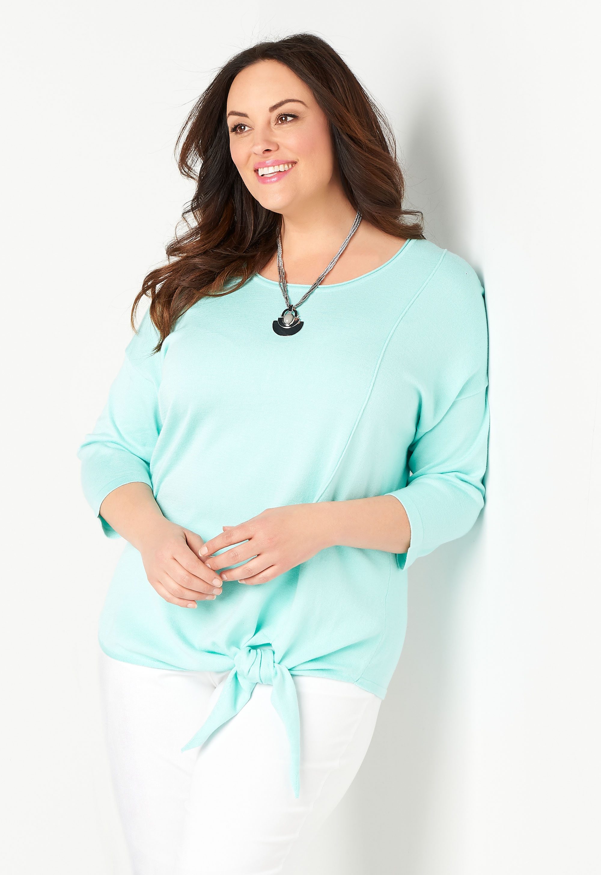 Tie Front Pullover Plus Size Sweater