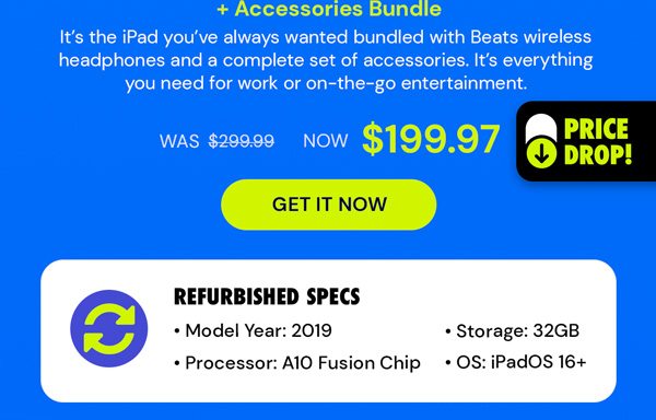 Apple iPad 7th Gen (2019) WiFi Only Bundle with Beats Flex Headphones (Refurbished)