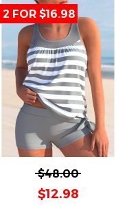 Striped Mesh Wide Strap Light Grey Tankini Top
