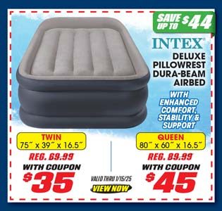 Intex 16.5'' Deluxe Pillow Rest Dura-Beam Airbed with Built-In Electric Pump