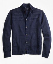 Textured Button-Front Mockneck Cardigan