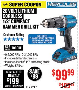 20V Lithium Cordless 1/2 In. Compact Hammer Drill/Driver Kit