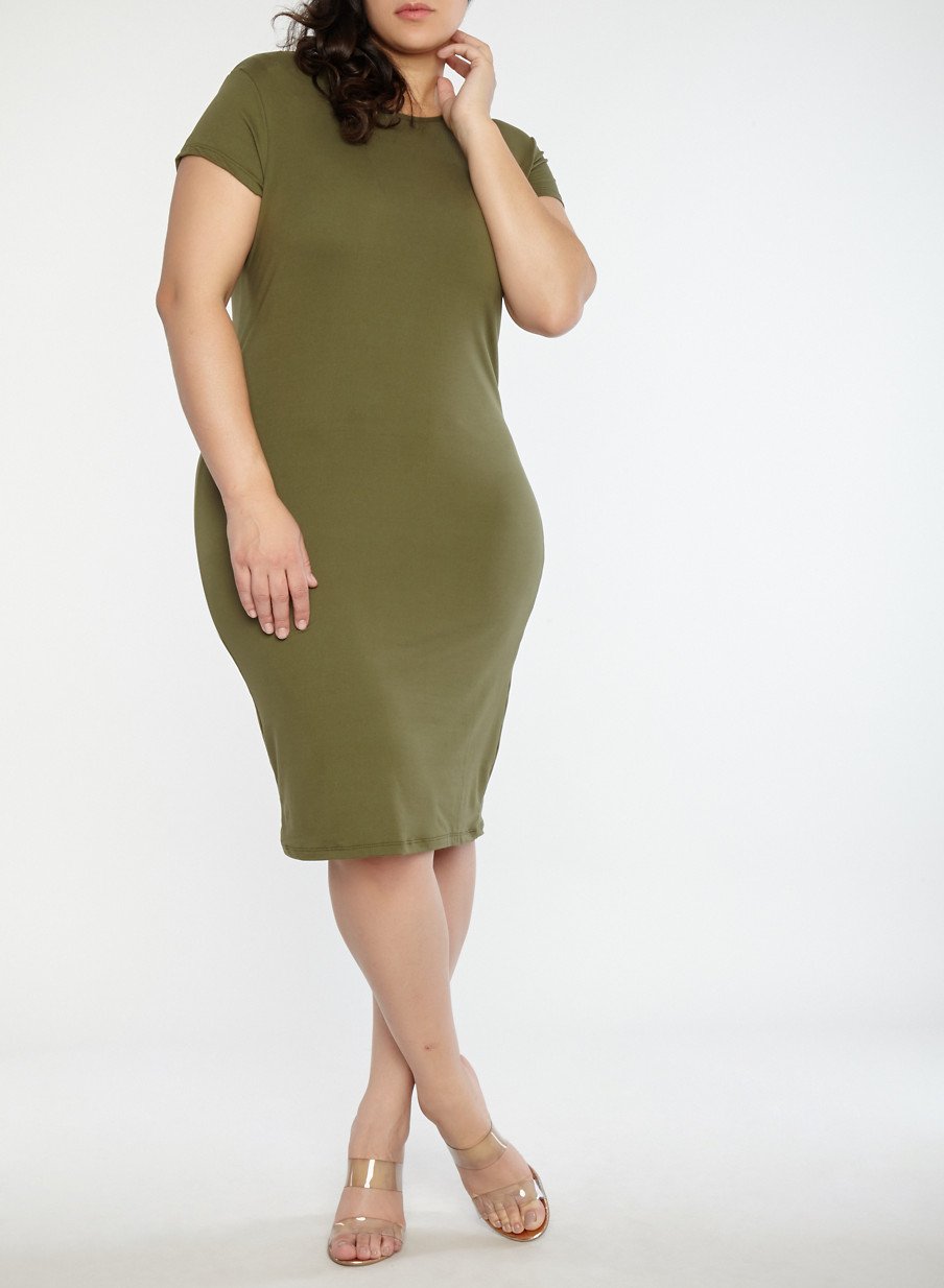 Plus Size Soft Knit Slashed Back Dress