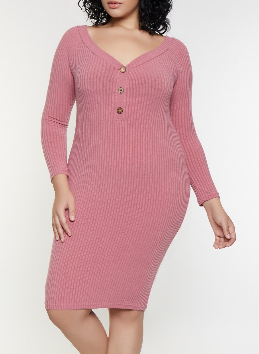 Plus Size Off the Shoulder Button Dress