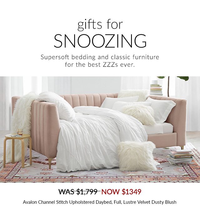 GIFTS FOR SNOOZING - AVALONG CHANNEL STITCH UPHOLSTERED DAYBED, FULL, LUSTRE VELVET DUSTY BLUSH