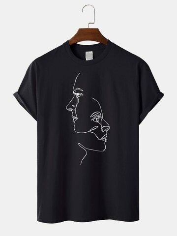 Line Drawing Abstract Face Print T-Shirts