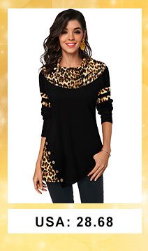 Leopard Print Button Detail Long Sleeve T Shirt 