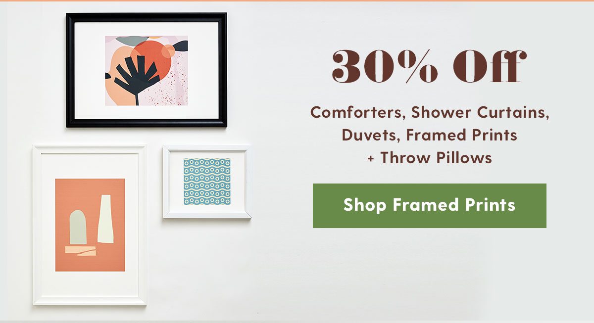 30% Off Comforters, Shower Curtains, Duvets, Framed Prints + Throw Pillows > 