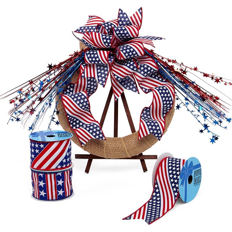 Patriotic Stars And Stripes Wired Ribbon