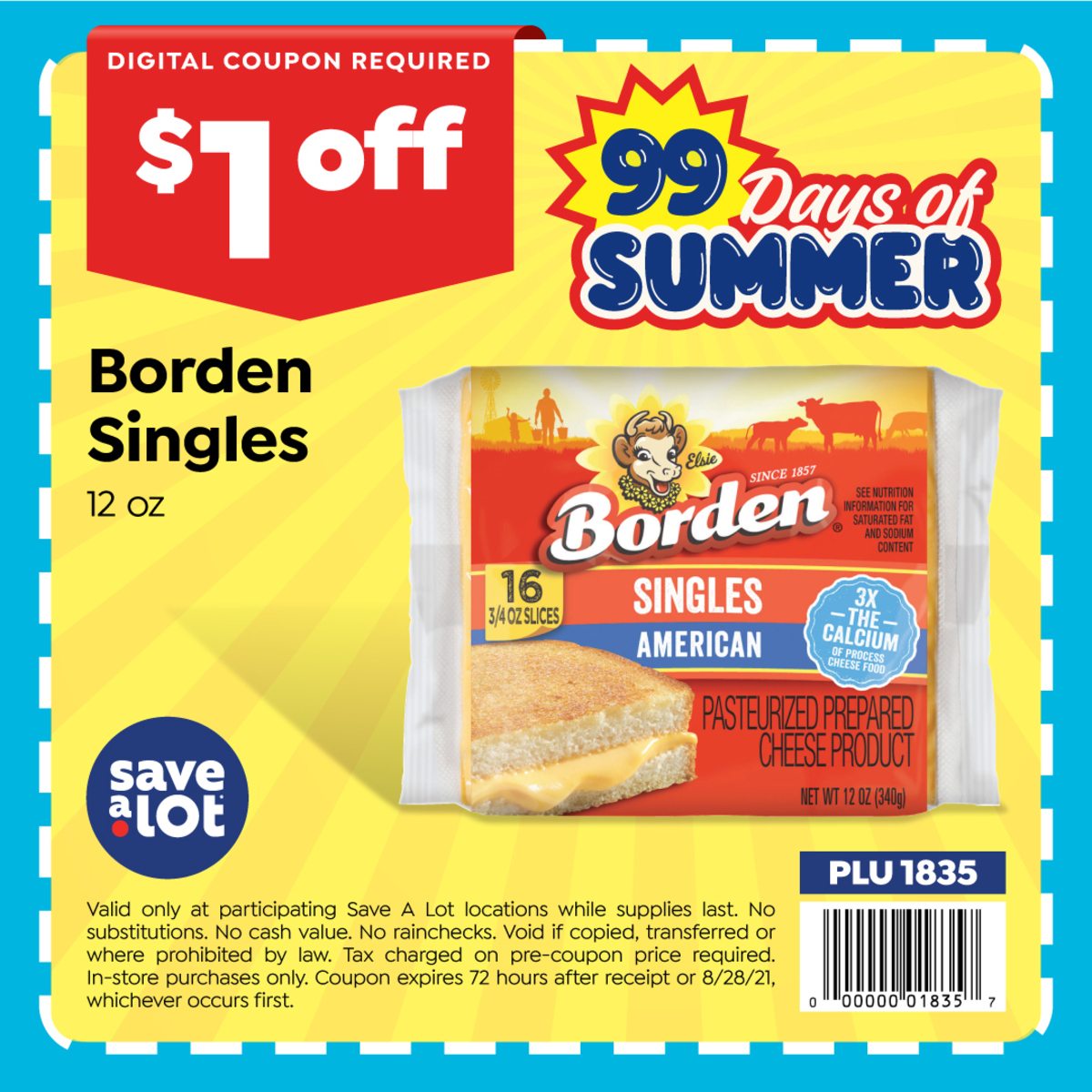 Save $1 OFF Borden Singles. Who doesn't love cheese on everything. Hurry into Save A Lot