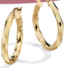 10K Yellow Gold Faceted Hoop Earrings