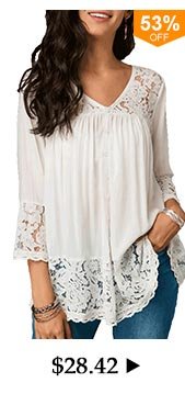 Lace Patchwork Button Up White Blouse