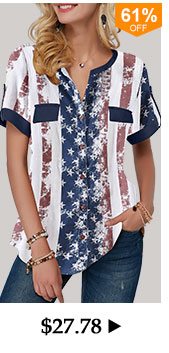 Roll Tab Sleeve Star Print Blouse