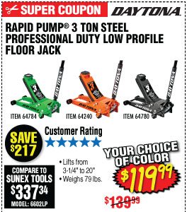 View 3 ton Low Profile Steel Professional Floor Jack with Rapid Pump® - Orange