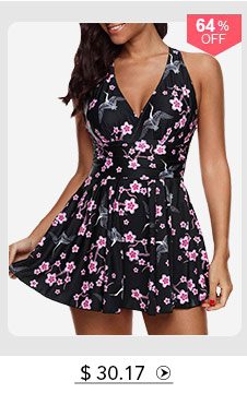 Floral Print Strappy Back Swimdress and Shorts