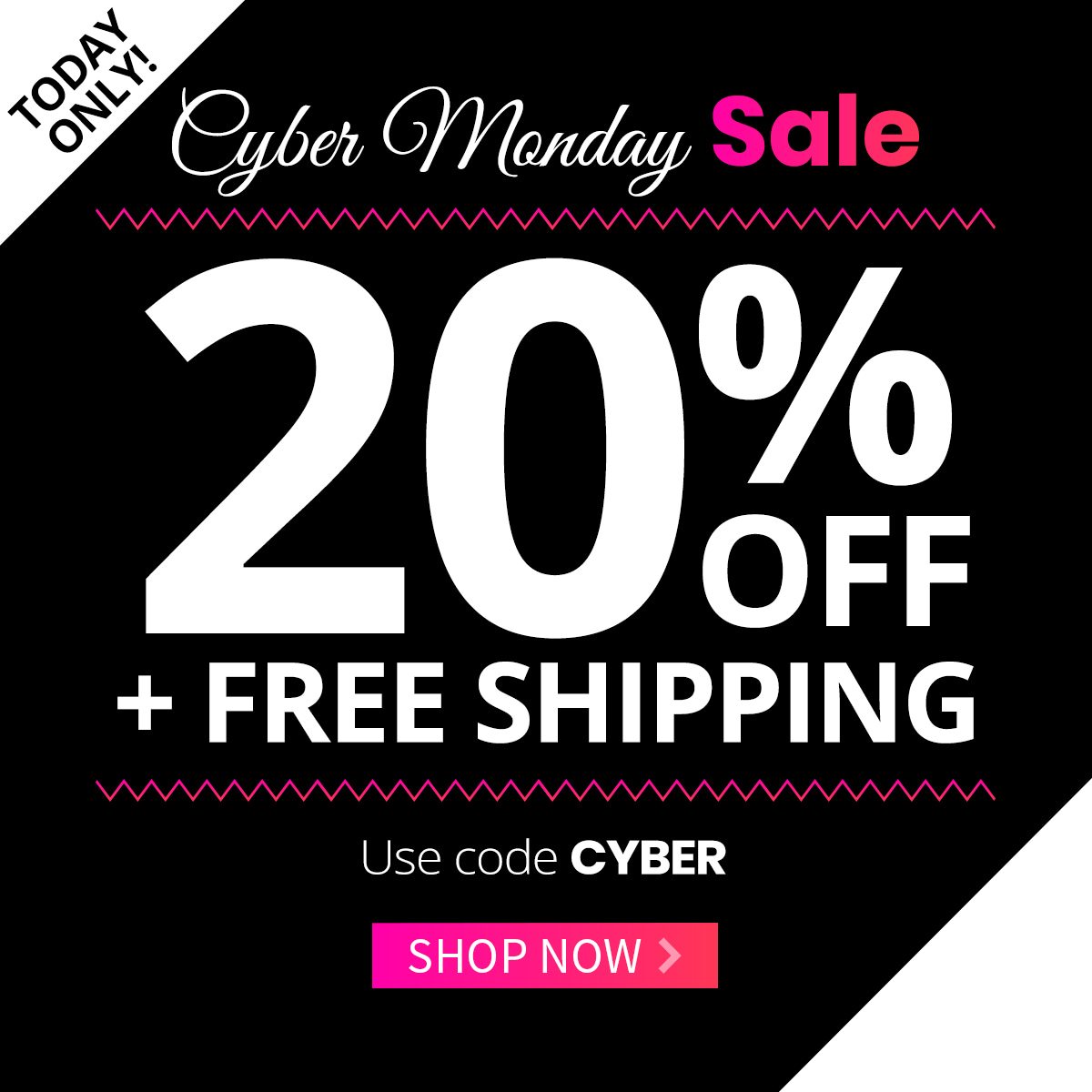 Today Only - Cyber Monday Sale 20% Off Plus FREE Shipping