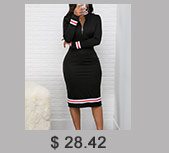 Striped Hem Zipper Front Black Sheath Dress