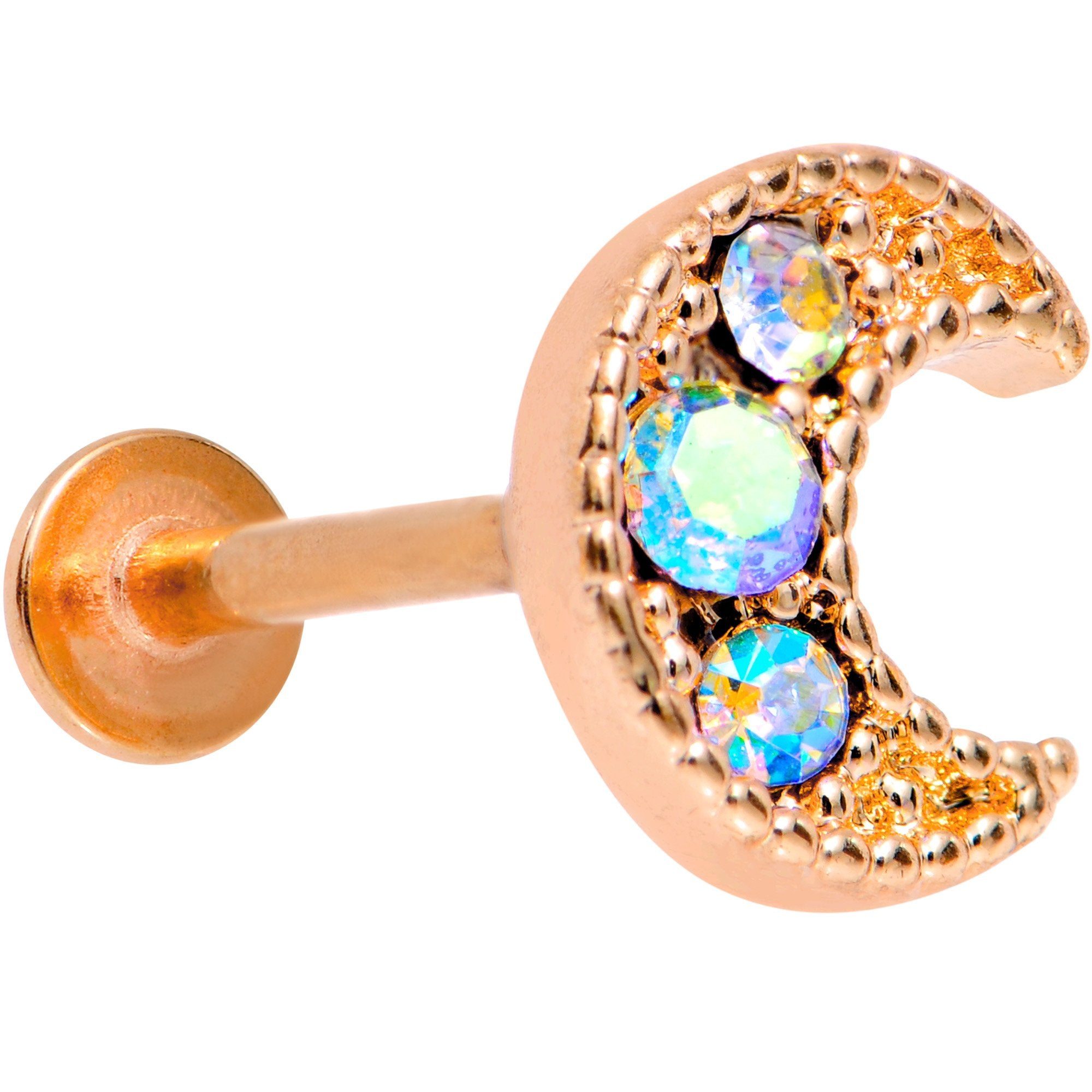 Image of Auora Gem Rose Gold Tone Crescent Moon Cartilage Tragus Earring