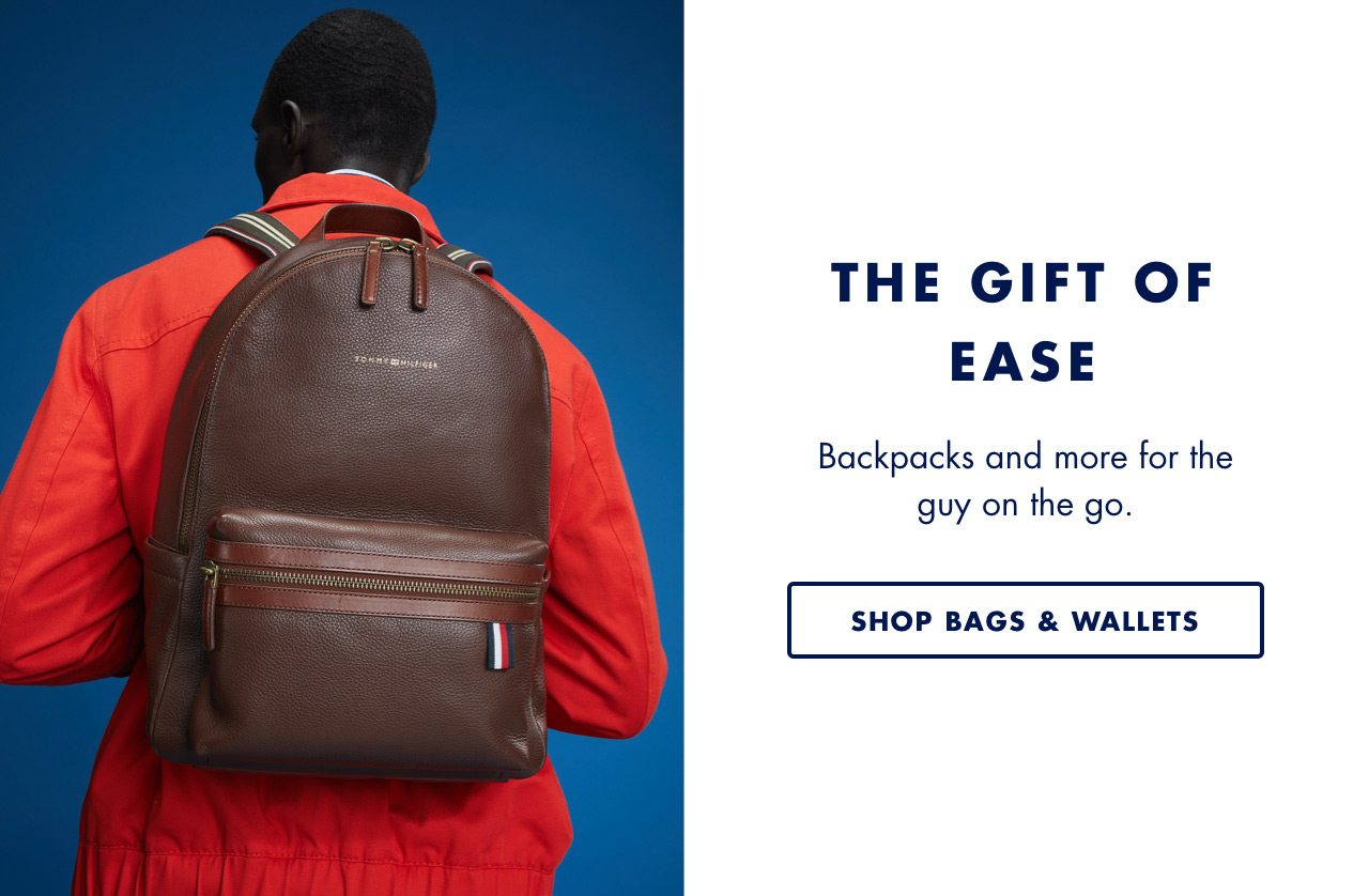 THE GIFT OF EASE: Backpacks and more for the guy on the go. - SHOP BAGS & WALLETS