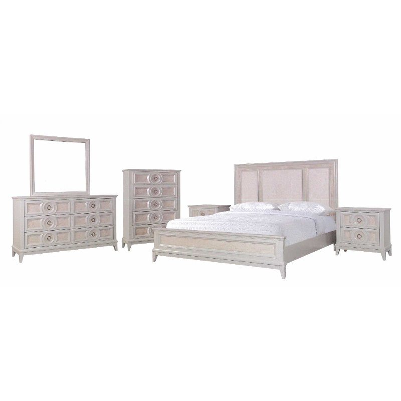 Traditional Pearl White 4 Piece Queen Bedroom Set - Crystal View