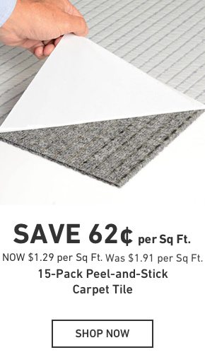 Save $0.62 on Carpet Tile. $1.29 per sq ft. Was $1.91 per sq ft.
