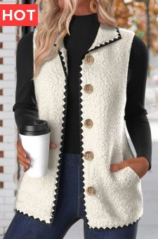 White Button Sleeveless Stand Collar Waistcoat