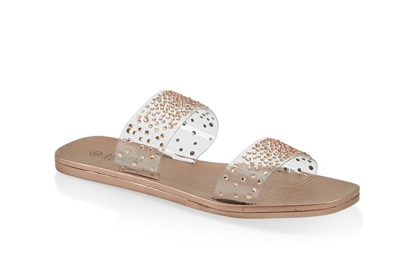 Rhinestone Studded Double Band Slide Sandals