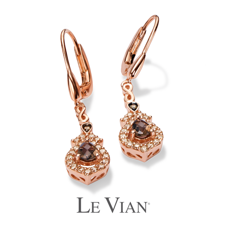 Le Vian Chocolate Quartz Earrings 5/8 ct tw Diamonds 14K Strawberry Gold