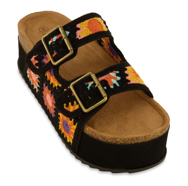 Boho Crochet Cork Detail Platform Footbed Sandals