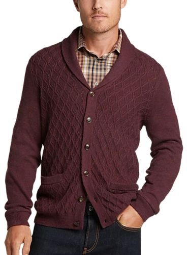 Joseph Abboud Diamond Cable Knit Shawl Sweater Burgundy