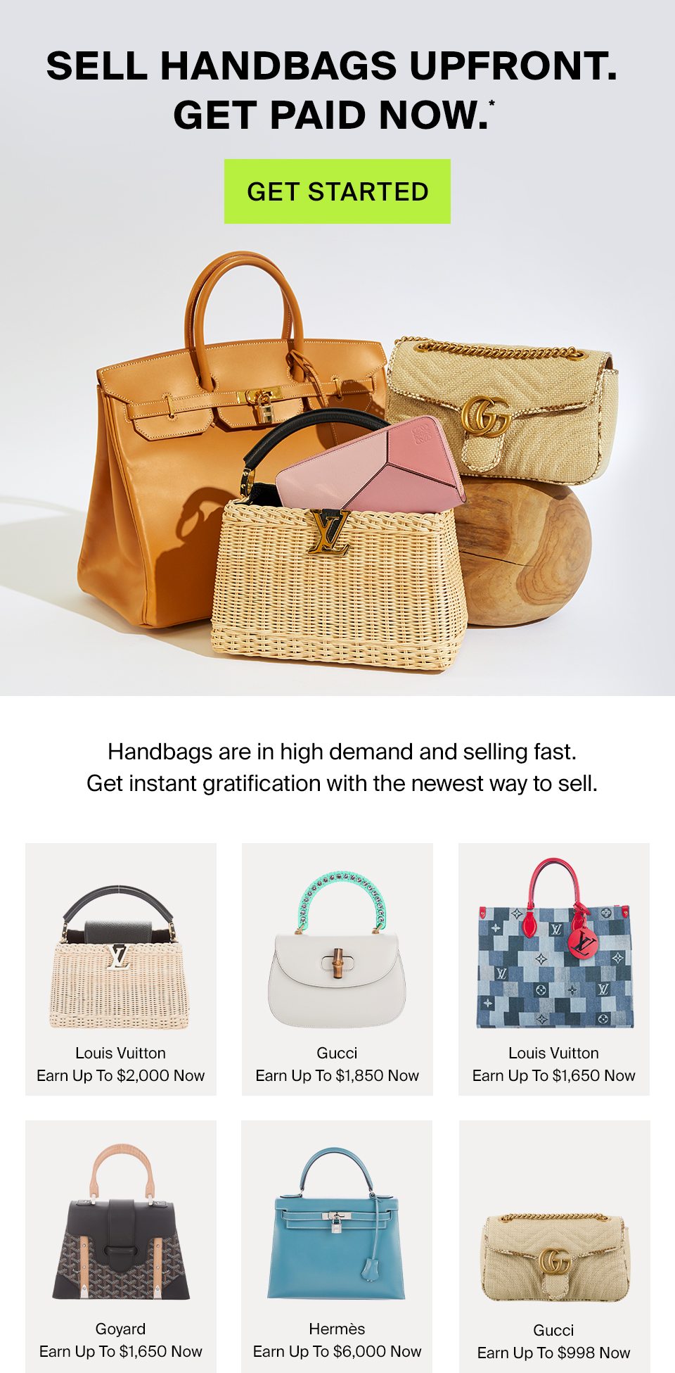 Sell Handbags Upfront. Get Paid Now.*