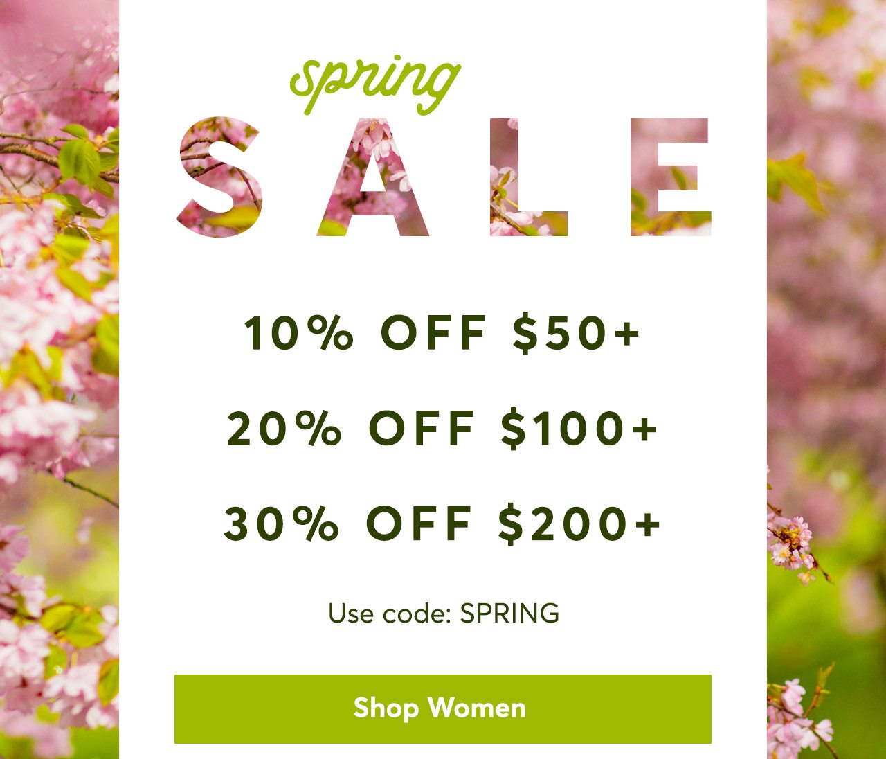 Spring Sale: 10% off $50+, 20% off $100+, 30% off $200 with code SPRING. Shop Women