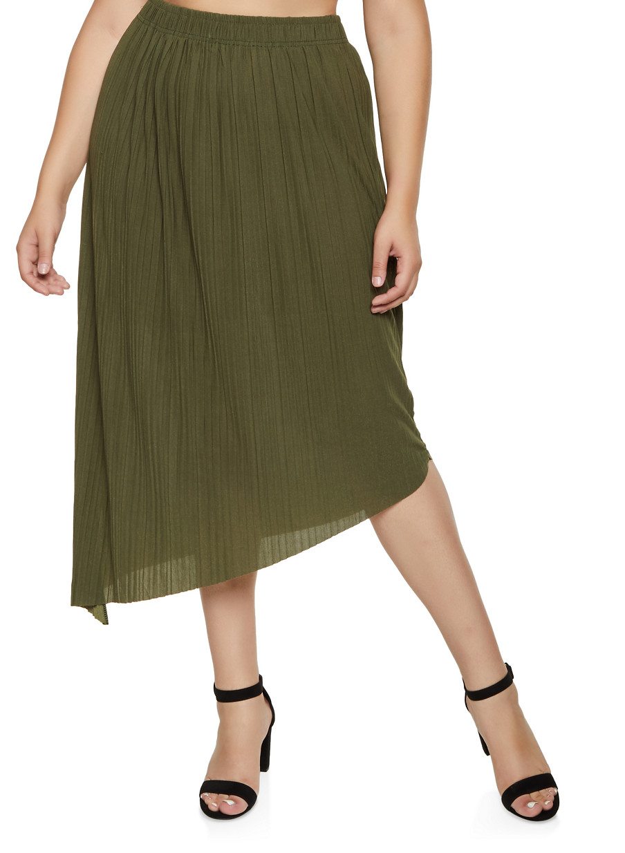 Plus Size Solid Pleated Maxi Skirt