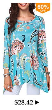 Printed Asymmetric Hem Round Neck Blouse