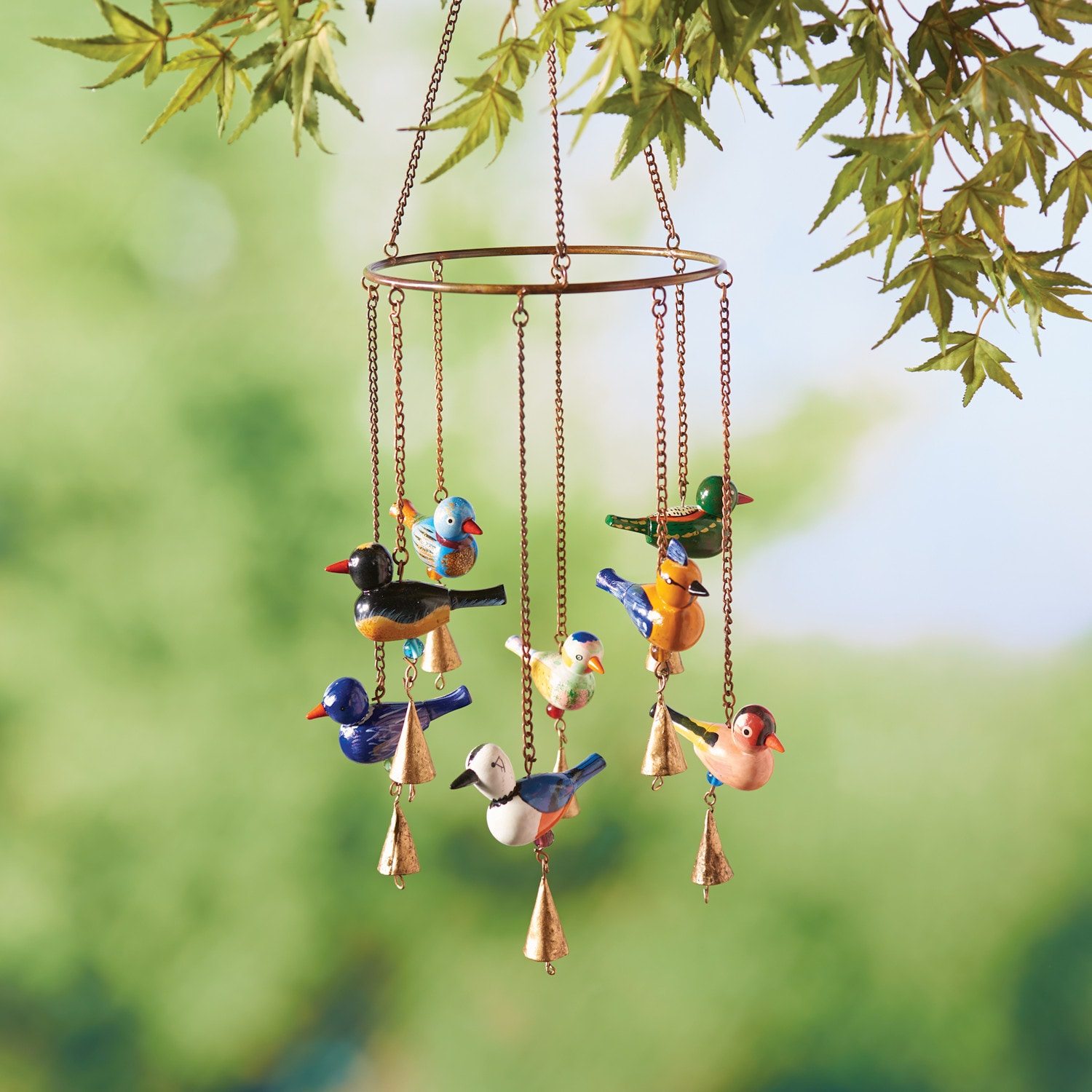 Hand-Painted Wood Birds Wind Chime