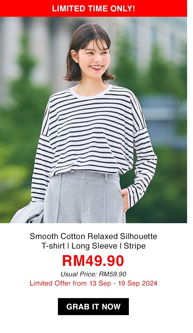 Smooth Cotton Relaxed Silhouette T-shirt | Long Sleeve | Stripe