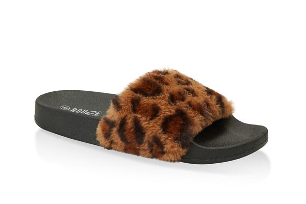 Faux Fur Band Pool Slides