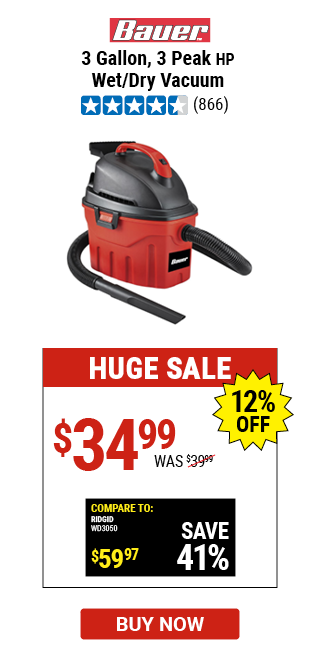 3 Gallon 3 Peak Horsepower Wet/Dry Vacuum