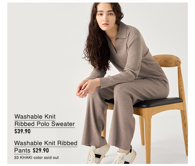 PDP5 - WOMEN WASHABLE KNIT RIBBED PANTS AND POLO SWEATER