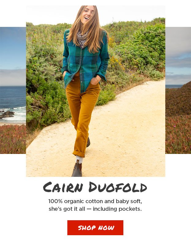 Cairn Duofold. 100% organic cotton and baby soft, she's got it all - including pockets.
