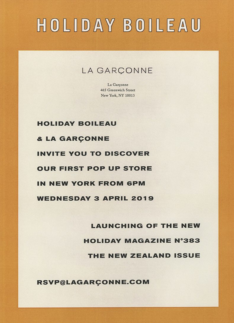 mailto:rsvp@lagarconne.com?subject=RSVP — April 3 Holiday Boileau Event&body=Hello, I'd like to please RSVP to the Holiday Boileau and Holiday Magazine event at La Garconne Tribeca on April 3.