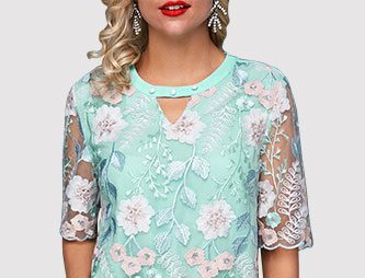 Keyhole Neckline Faux Pearl Embellished Blouse