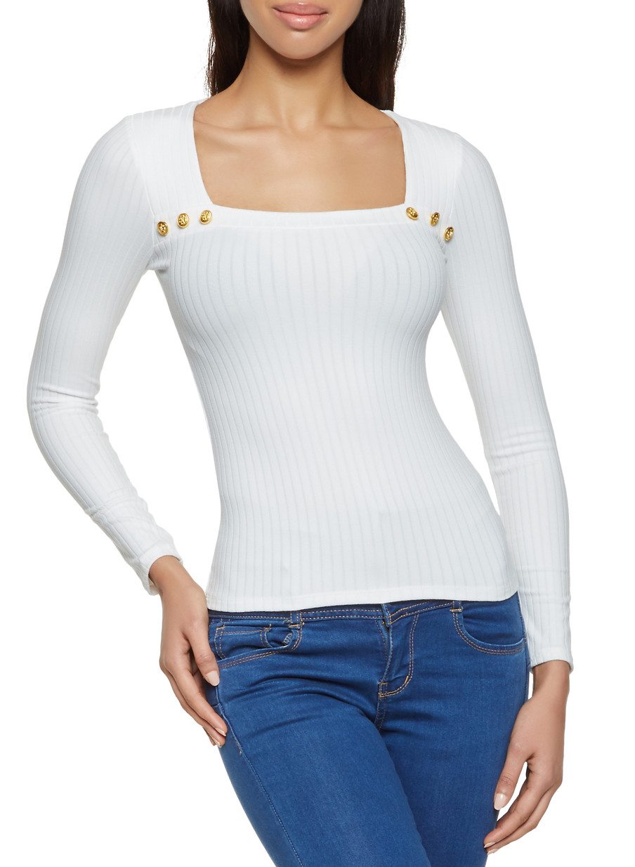 Rib Knit Square Neck Top