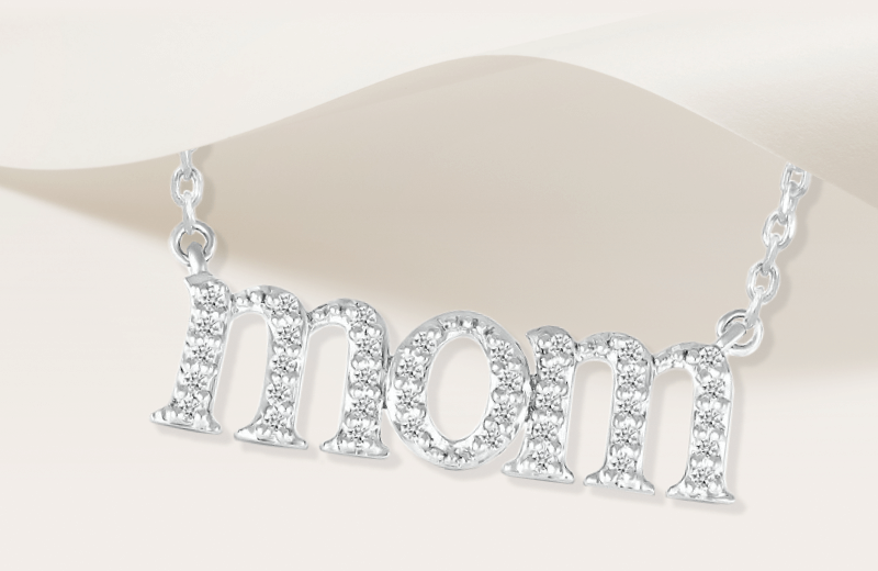 Diamond Lowercase ''Mom'' Necklace 1/15 ct tw Sterling Silver 18''