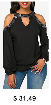 Cold Shoulder Long Sleeve Black Blouse