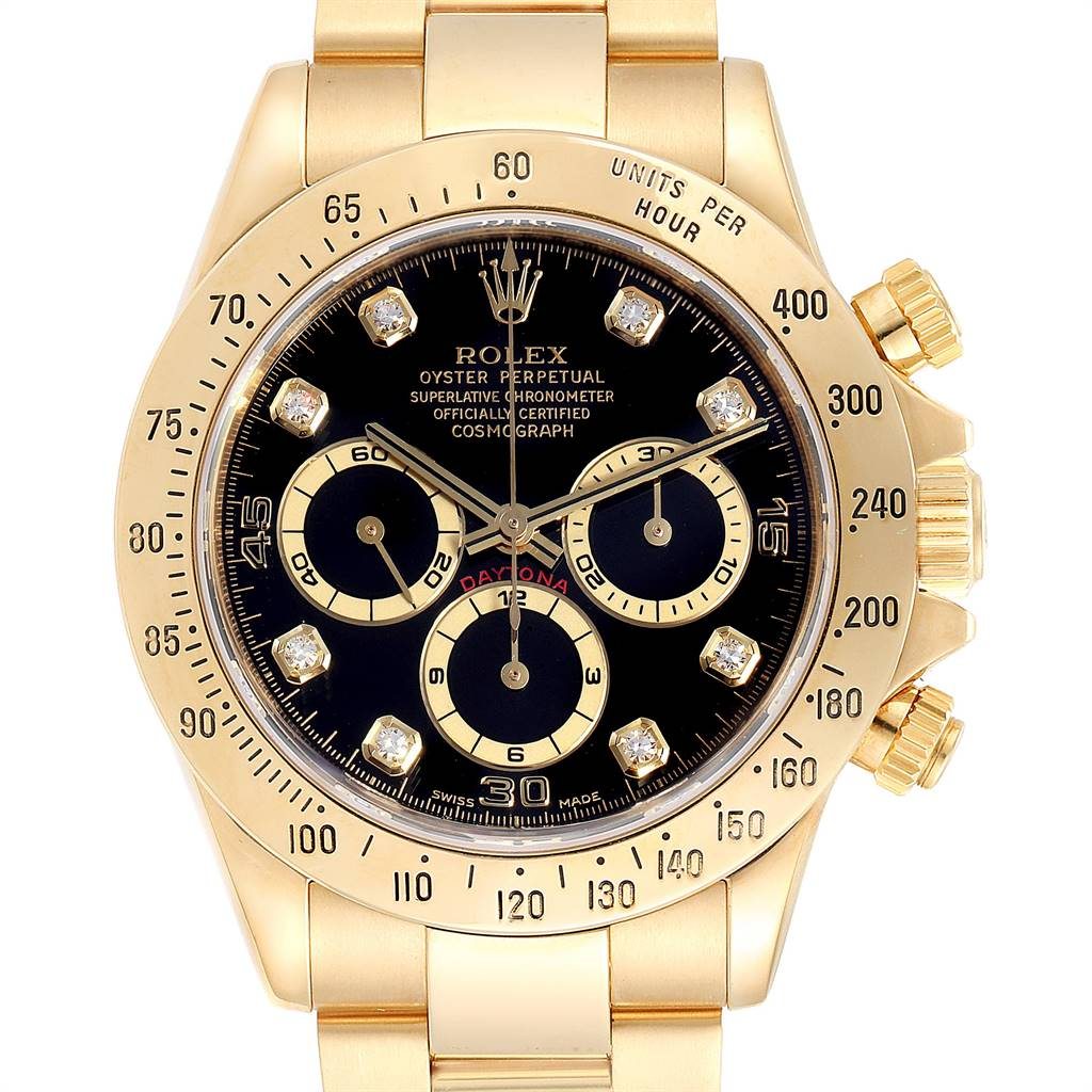 Image of Rolex Daytona Yellow Gold Diamond Dial Chronograph Mens Watch 16528