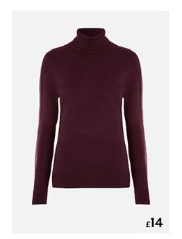 Womens Berry Plain Roll Neck Jumper