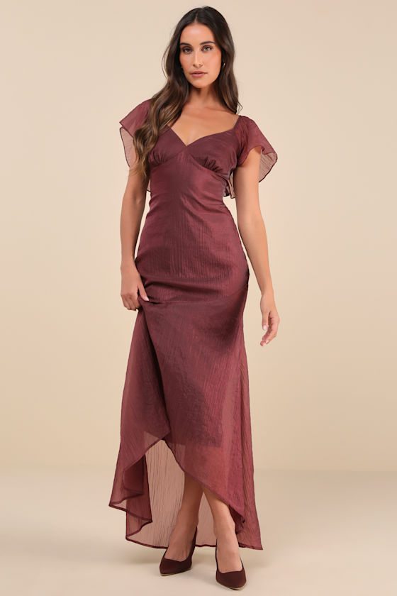 Image of Dreamy Grace Mauve Purple Crinkled Flutter Sleeve Midi Dress